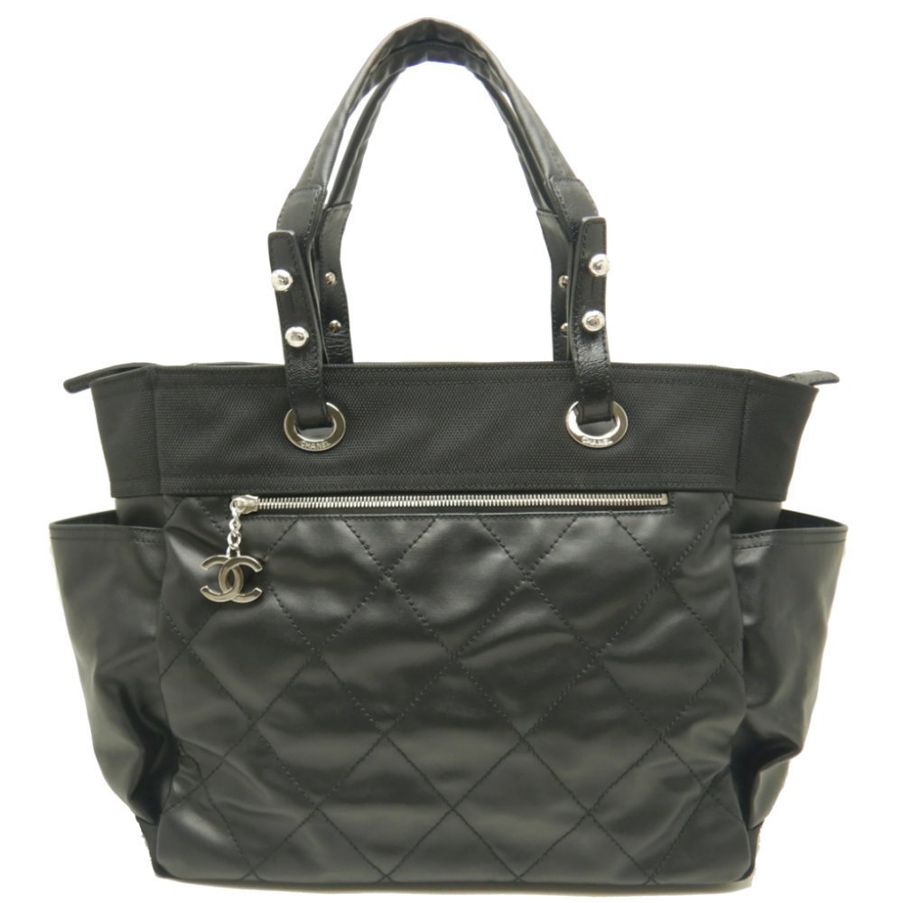 Chanel Paris Biarritz Tote GM Canvas x Leather Black